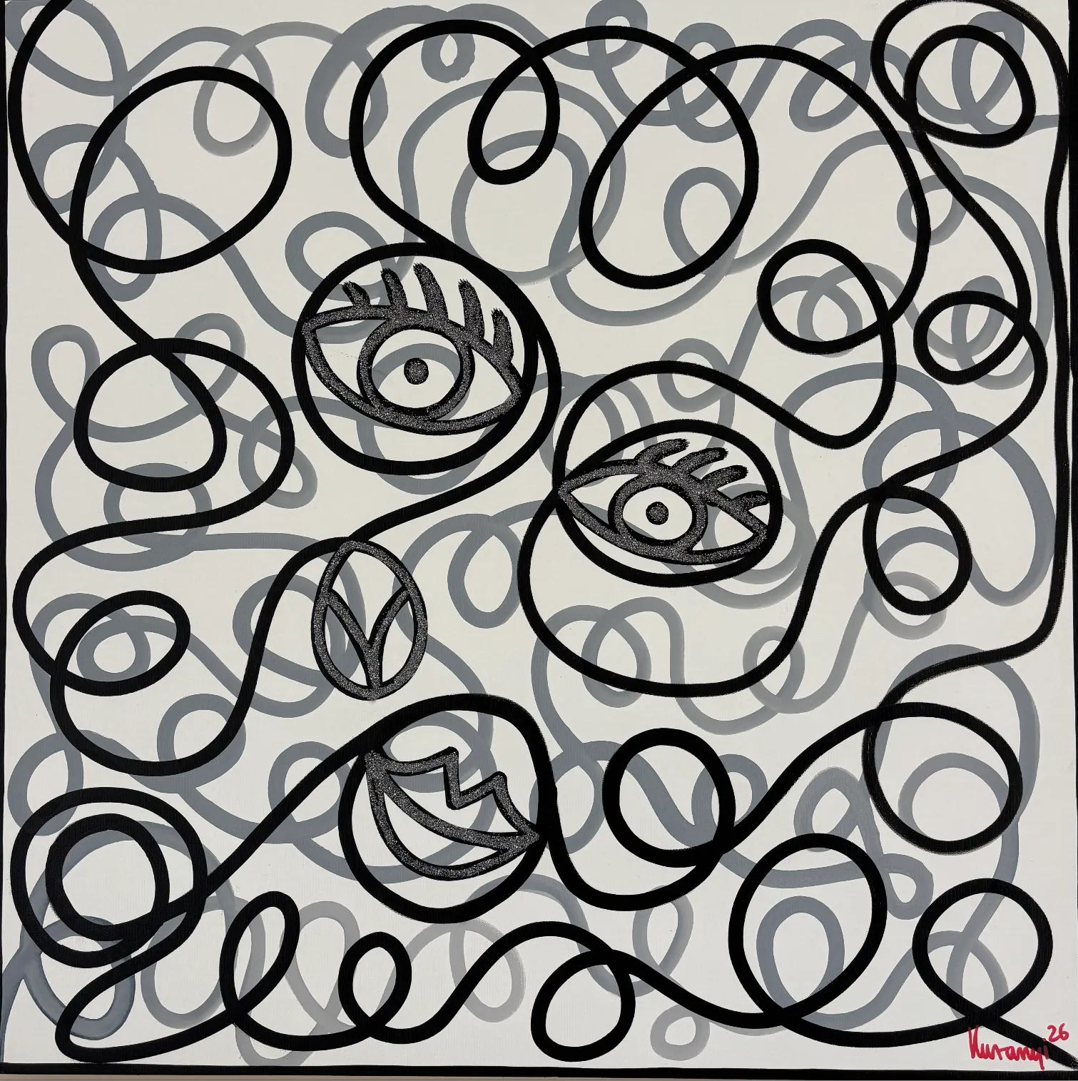 Infinity Mind Grey, 2026 — Acrylic on canvas, 100 × 100 cm